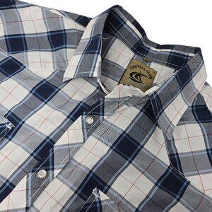 Coevals Club‎ Western Pearl Snap Shirt XXL Men's Short Sleeve Blue White Plaid